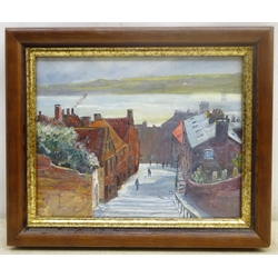 Robert Sheader (British 20th century): St Mary's Steps Scarborough, oil on board unsigned 19cm x 24cm