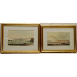 English School (Late 20th century): On the Norfolk Broads, pair watercolours, one indistinctly signed, max 21cm x 34cm; Eric Sturgeon (British 1920-1999): Lady with Vanity Mirror, colour print signed in pencil 36cm x 51cm (3)