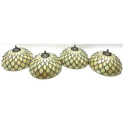 Set of four Tiffany style leaded shades having inset clear cabochon embellishment and bronzed mounts, D34.5cm 