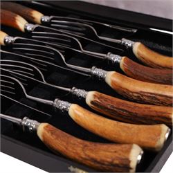 Taylor's Sheffield Antler handled cutlery set for six, cased 