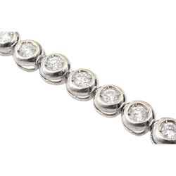 18ct white gold diamond bracelet, thirty one round brilliant cut diamonds in a rubover setting, stamped 750, total diamond weight 3.00 carat