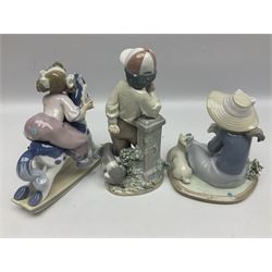 Three Lladro figures, Faithful Steed no 5769, Best Foot Forward no 5738 and Lambkins no 5469, all with original boxes, largest example H21cm 