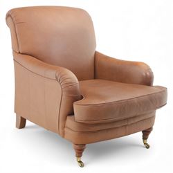 Marks & Spencer - Howard shape armchair, upholstered in tan leather with scroll arms and l...