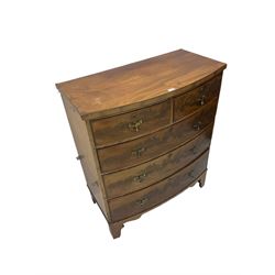 19th century mahogany bowfront chest, fitted with two short and three long drawers