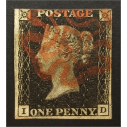  Great Britain Queen Victoria penny black stamp, red MX cancel  
