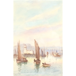 Frank Rousse (British fl.1897-1917): Shipping in Scarborough Harbour, watercolour signed 25cm x 16cm