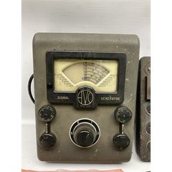 AVO valve tester, British Patent 480752 by the Automatic Coil Winder & Electrical Equipment Co Ltd, together with 16-type plug board with connecting lead, AVO wide range signal generator with original instruction manural and AVO multimeters mk2 and mk4 etc