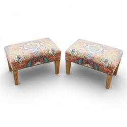 Pair of needlepoint footstools, retailed by The Bespoke Footstool Co, brass studded trim o...