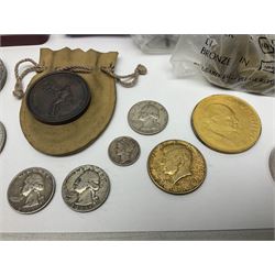 United States of America 1922 peace dollar, 1971 dollar coin, various commemorative crowns, commemorative medallions etc
