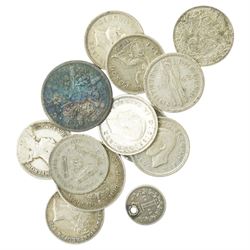 James II gun money shilling, May 1690, George VI threepences hammered coins, Victorian 1837-1897 bronze medallion, Calder Vale Agricultural Society bronze medallion awarded to Christopher Rawson for Best Five Years Old Roadster Gelding 1841 and other items 