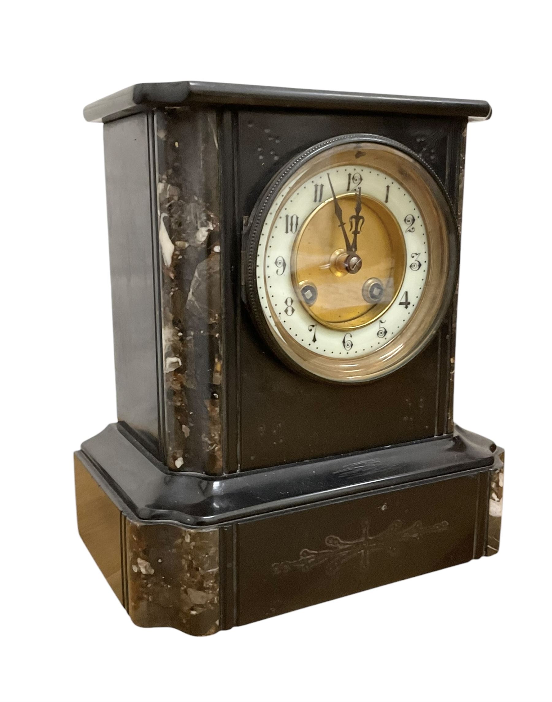 French- marble and slate mantle clock c1880 striking the hours and half hours on a gong. With pendulum.