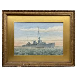 LJ Lake (British Early 20th century): 'HMS Delhi Cruiser', watercolour signed and dated 1924, labelled verso 35cm x 53cm