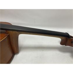 1/2 size French Mediofino cello c1890, made by JTL With ebonised fingerboard and fittings No bridge or tailpiece Back length 65cm