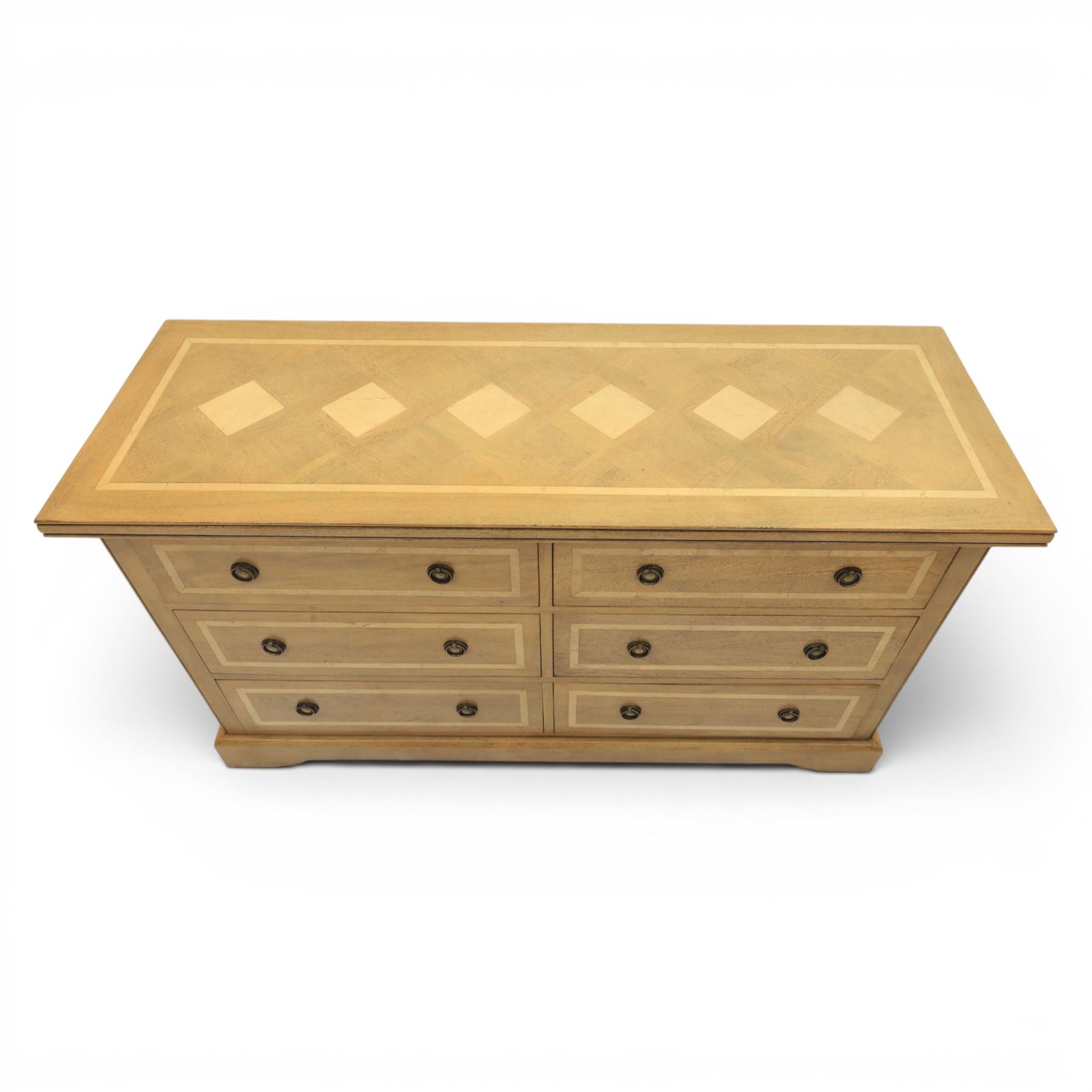 Barker & Stonehouse - contemporary flagstone and mango wood sideboard, rectangular top with inlaid flagstone, above six short drawers with metal ring pull handles, raised on a plinth base with bracket feet