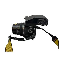 Zenza Bronica ETRS medium format camera body, AE Finder-E Model II, Zenza Bronica Zenzanon MC '1:4 f-40mm' lens, Zenza Bronica Zenzanon MC '1:4.5 f-200mm' lens,  Zenza Bronica Zenzanon MC '1:2.8 f-75mm' lens, and two film backs