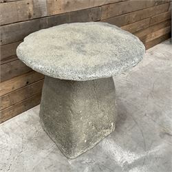 Cast stone two piece garden staddle stone mushroom