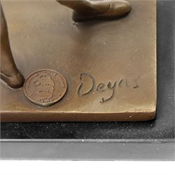 After Edgar Degas (French 1834-1917): La Petite Danseuse de Quatorze Ans, small bronze figure modelled as a young female dancer, bearing signature and with foundry mark, raised upon a rectangular base, H18.5cm