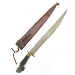 Wooden handled Filipino knife, with leather scabbard, L60cm