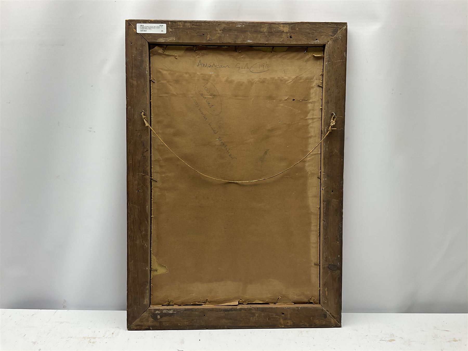 American Primitive School (19th century): Girl in a Blue Dress, oil on canvas laid loosely on board unsigned 46cm x 29cm