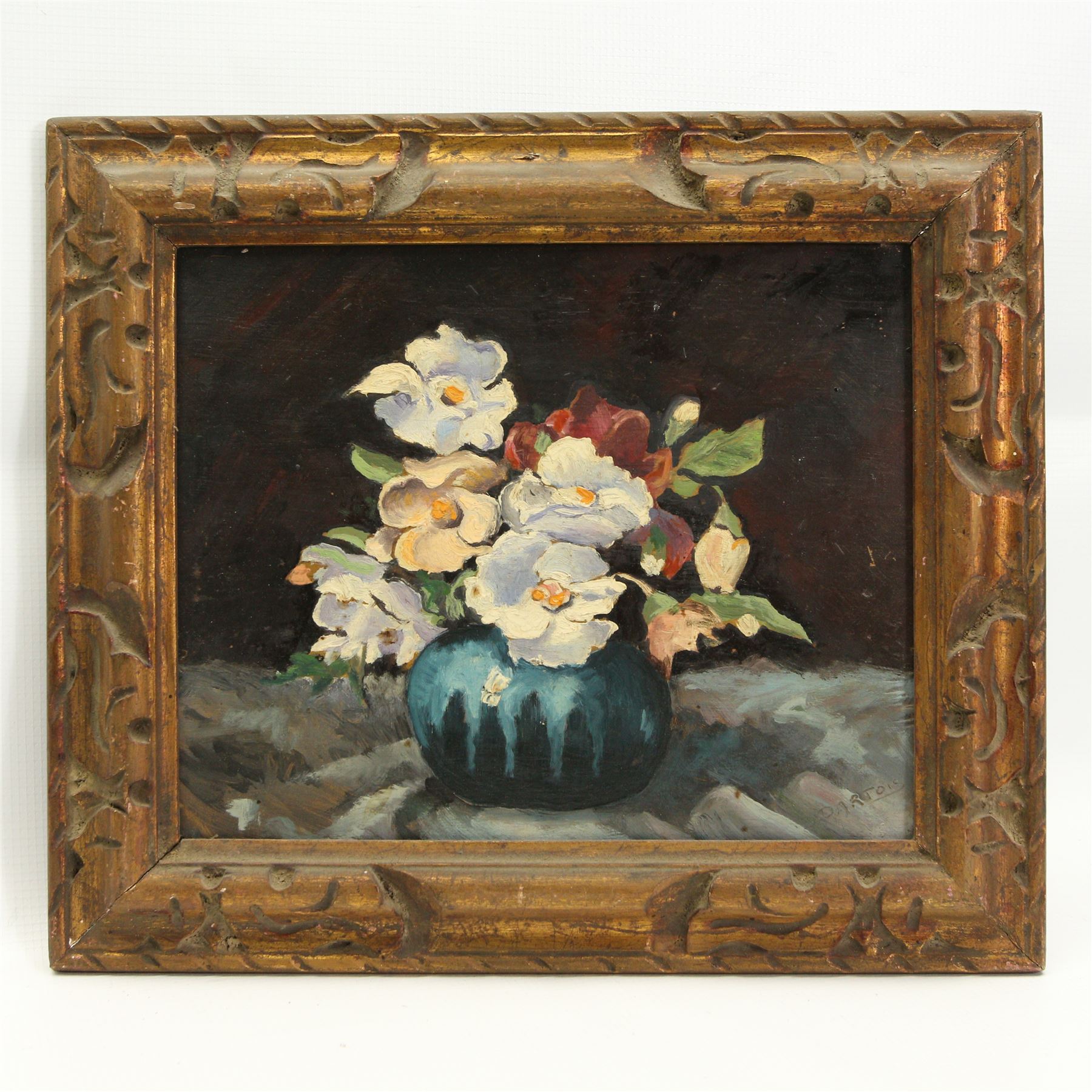 Paul Ehretsmann (Continental 20th Century): Still Life of Flowers in a Blue Vase, oil on canvas signed; D'Artois (French 20th Century): Still Life of a Bouquet, oil on board signed max 25cm x 34cm (2)