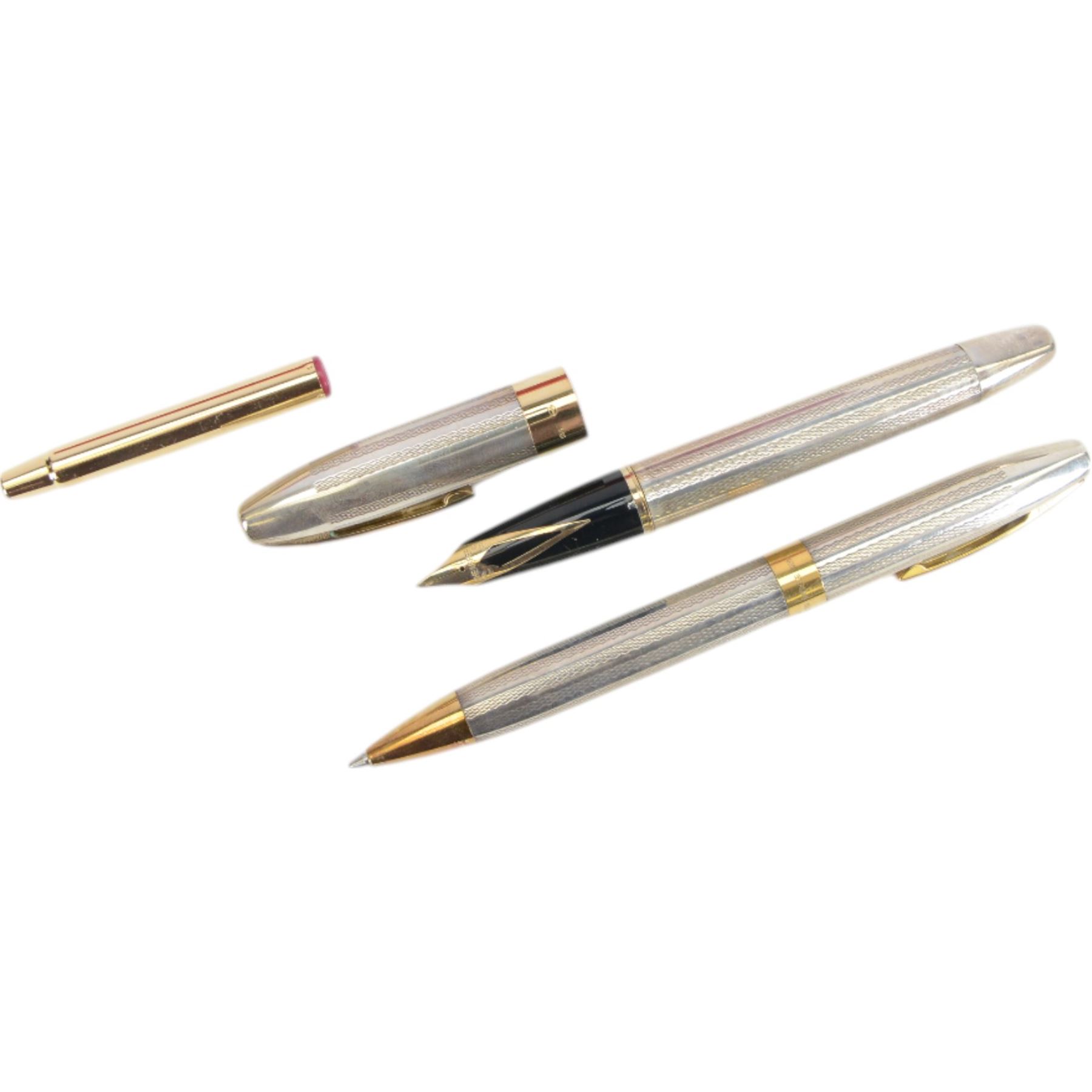 Sheaffer legacy silver fountain pen with 18ct nib and matching ballpoint pen