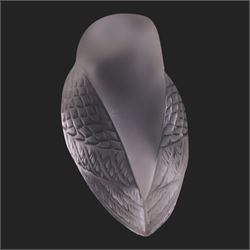 Lalique frosted glass owl, signed to base, H9cm