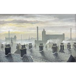 Steven Scholes (Northern British 1952-): 'Wet Roof Tops North Manchester 1962', oil on canvas signed 19cm x 29cm