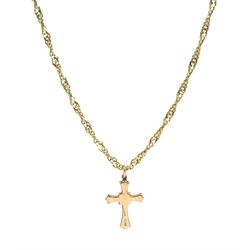 9ct rose gold cross pendant, on 9ct gold link necklace, hallmarked