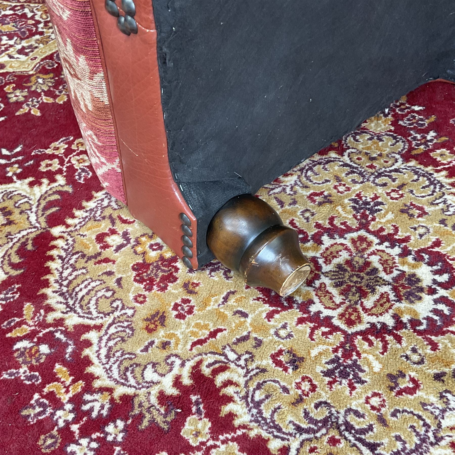 Tetrad Eastwood Wingback Leather Kilim Armchairs Brown with footstool,