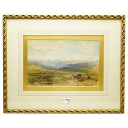 John Adam Houston (British 1812-1884): Haycart at Foot of the Mountains, watercolour signed and dated '76, 29cm x 45cm; Edwin Aaron Penley (British 1826-1893): The Watermill, watercolour signed and dated 1880, 25cm x 49cm (2)