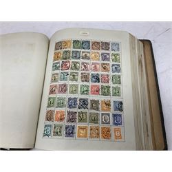 Great British and World stamps, in 'The Weston Thong Album', including Queen Victoria penny black, imperf penny reds, half penny bantam, Argentina, Australia, Belgium, Brazil, Ceylon, Chile, Ecuador, Ireland, Morocco, Madagascar, Togo, Gambia, Germany, Italy etc 
