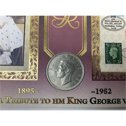 Eight coin covers including, 'Her Majesty Queen Elizabeth II 70th Birthday' containing a 1996 Canadian one ounce silver coin, three coin covers commemorating the 21st Birthday of HRH Prince William each containing a silver coin, '1895 1952 A Tribute to HM King George VI' containing a South Africa 1952 five shilling coin, 'The Notting Hill Carnival' containing a 1998 fifty pence etc (8)