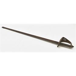 George V 1897 pattern army officer's sword the 82.5cm etched blade by Flights Ltd London, Winchester, Aldershot & Camberley, nickel plated pierced hilt and wire bound fish-skin grip, in leather scabbard, L101cm overall