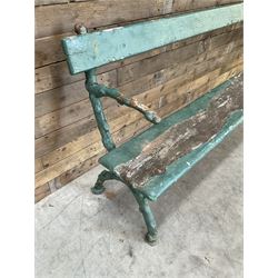 Early 20th century cast iron framed faux bois garden bench, timber seat and back rest