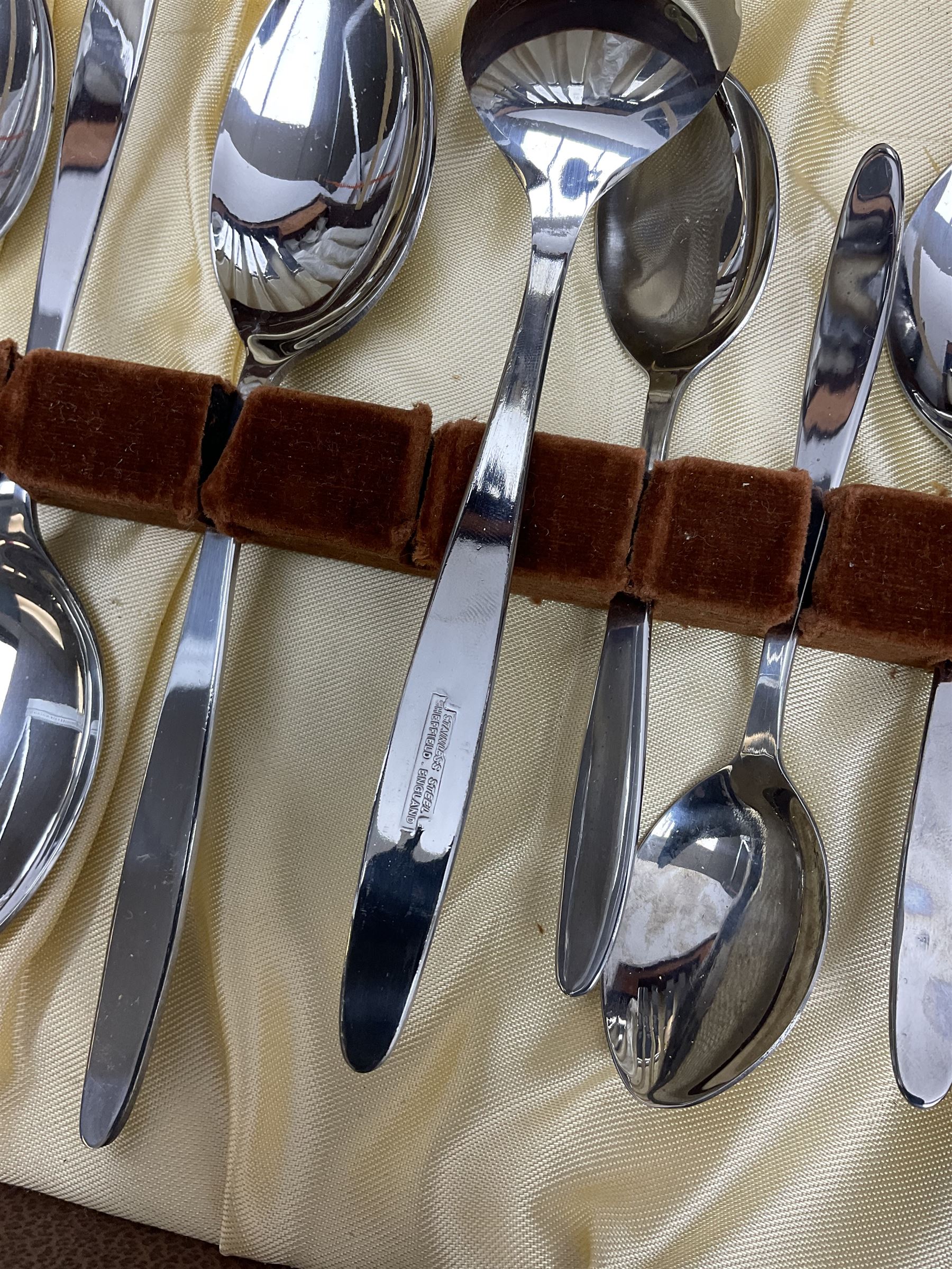 Two cased canteens of cutlery comprising Viners of Sheffield 1960s EPNS cutlery (34) and canteen of Thomas Turner of Sheffield stainless steel cutlery (24)
