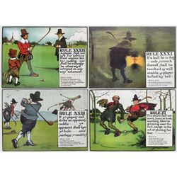 After Charles Exeter Devereux Crombie (British 1880-1967): 'The Rules of Golf', set sixteen chromolithographs 20cm x 25cm (16)