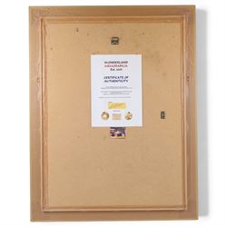 Signed 40th anniversary 1966 England World Cup shirt, signed by Gordon Banks, George Cohen, Ray Wilson, Jack Charlton, Alan Ball, Nobby Stiles, Roger Hunt, Martin Peters and Geoff Hurst, framed with certificate of authenticity from Richard Hill verso, frame H91cm