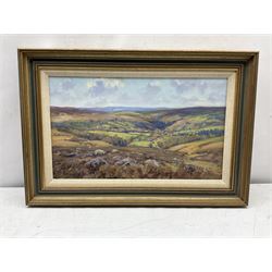 Barry Arthur Peckham (British 1945-): Sheep Grazing on Sleights Moor, oil on board signed and dated '74, 29cm x 50cm