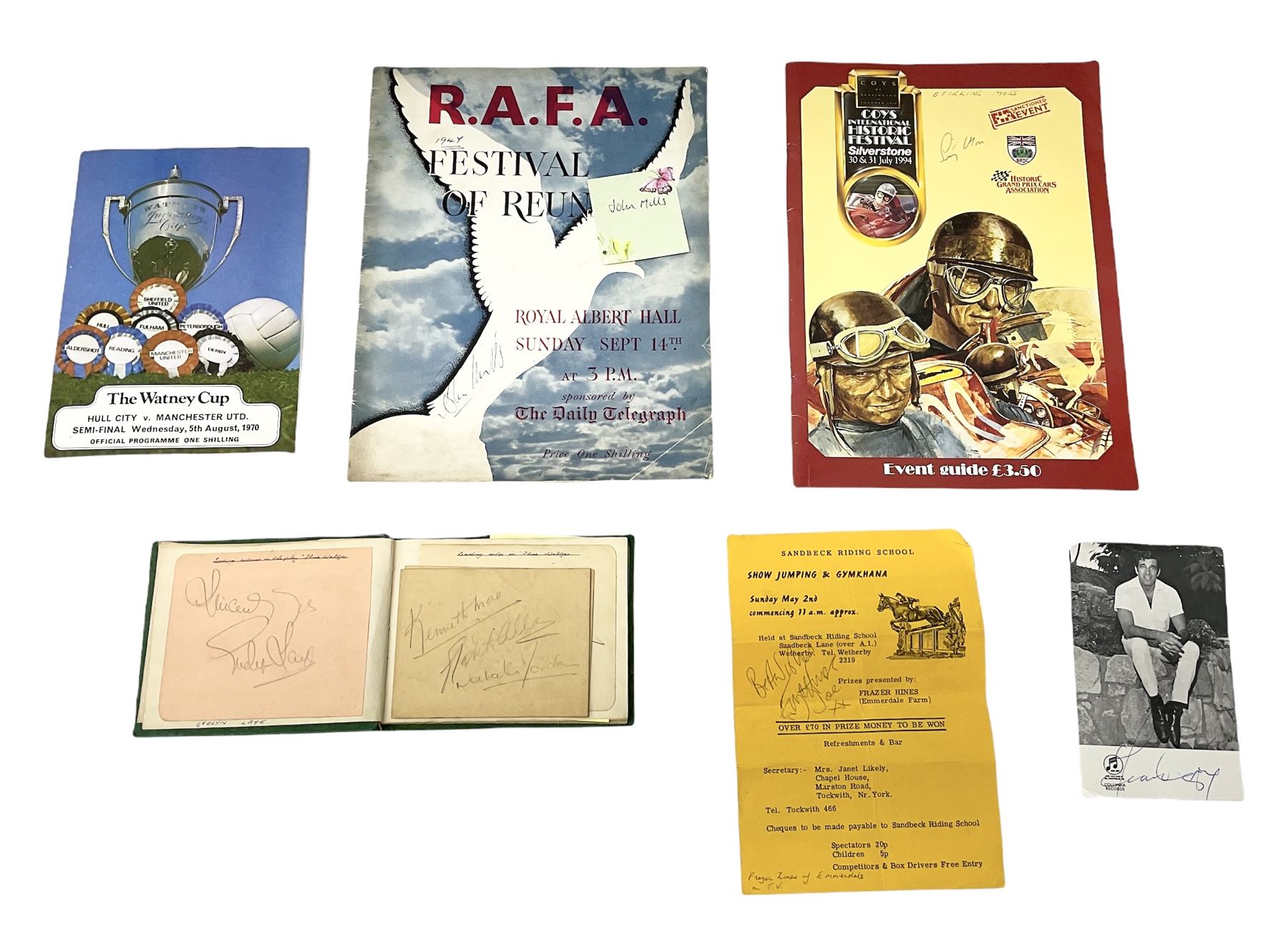 Autographs from film, stage, sporting personalities etc, including mid 20th century Hull City FC, Esmond Knight, John Clements, Kay Hammond, Richard Greene, Manning Whiley, Jerry Desmond etc, in albums, on pieces etc