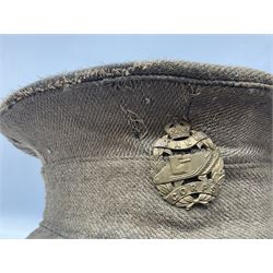WW1 British Army stiff trench cap with Tank Corps cap badge