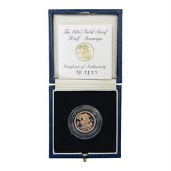 Queen Elizabeth II 1995 gold proof half sovereign, cased with certificate