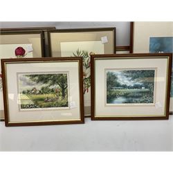 After Terry Harrison (20th century): Landscapes and Cricket, three colour prints signed in pencil together with four prints of flowers and one other max 45cm x 34cm (8)