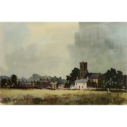  English Village scene, mid 20th century watercolour and gouache unsigned 36cm x 54cm  
