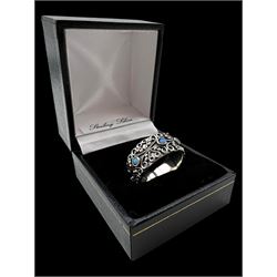 Silver opal filigree band ring, boxed