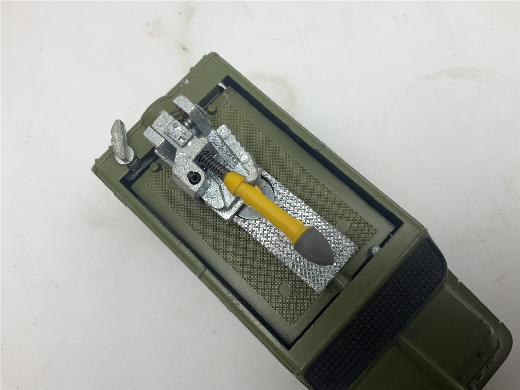 Corgi - die-cast model of James Bond Aston Martin DB5 No.271 with silver body and red interior, gold bumpers and four-spoke wheels, James Bond and two bandit figures; original window box with header card; and Dinky Shado 2 Mobile with one missile No.353; in window box (2)