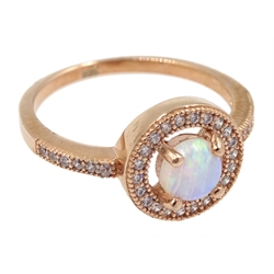 Rose gold on silver opal and cubic zirconia ring, stamped 925