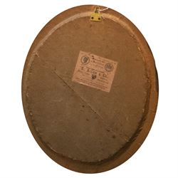 Taxidermy: Pair of Victorian wall mounted kingfisher (Alcedinidae) dioramas by Allen & Co, York, each with two Kingfishers in a naturalistic setting upon a pained back drop, behind convex glass with an ebonised oval frame, with taxidermist paper label verso detailed E Allen & Co No 20 Stonegate York, H58cm