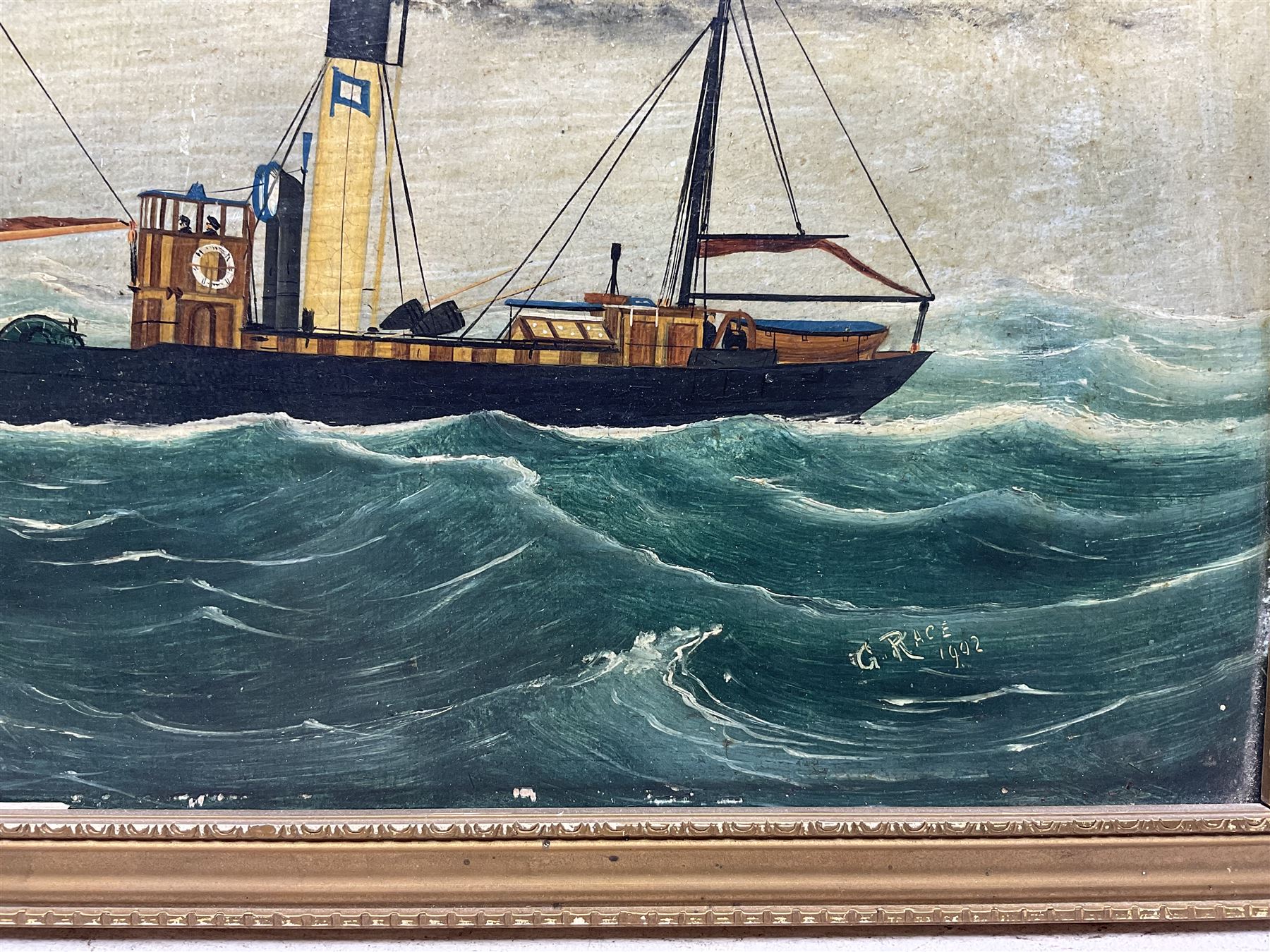 George Race (British 1877-1959): Grimsby Trawler 'Pharos' at Sea, oil on board signed and dated 1902, 27cm x 44cm