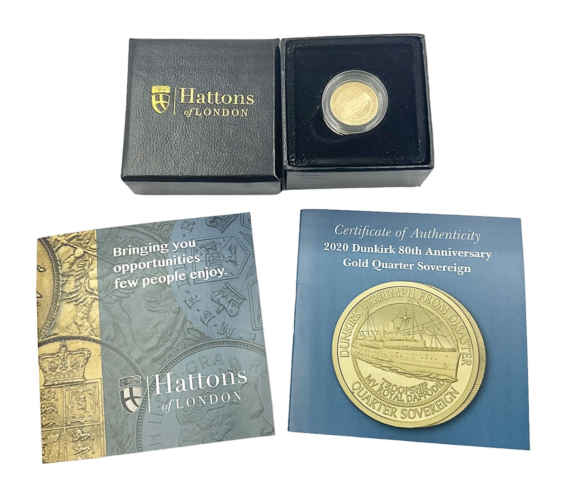Queen Elizabeth II Tristan da Cunha 2020 'Dunkirk 80th Anniversary' gold quarter sovereign coin, with certificate