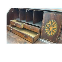 Georgian mahogany bureau, fall front enclosing well fitted interior, over four graduating drawers, on bracket feet